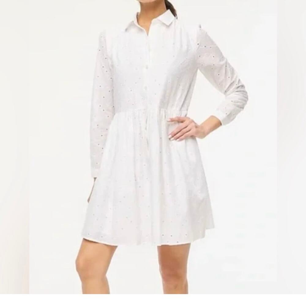 J Crew Factory Eyelet Long Sleeve Shirt Dress Women's 6 White